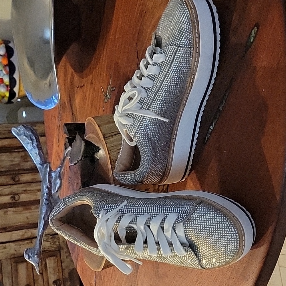 Chelsea & Violet Minie Silver Rhinstone Platform Sneakers